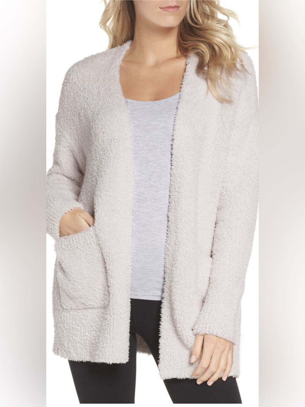 Barefoot Dreams CozyChic So-Cal Cardigan L/XL Almond Cream Open Front Sweater